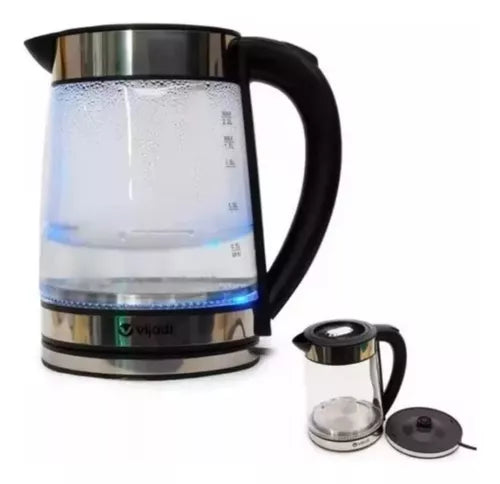 JARRA ELÉTRICA 2L DE VIDRO SEM FIO COM LUZ LED