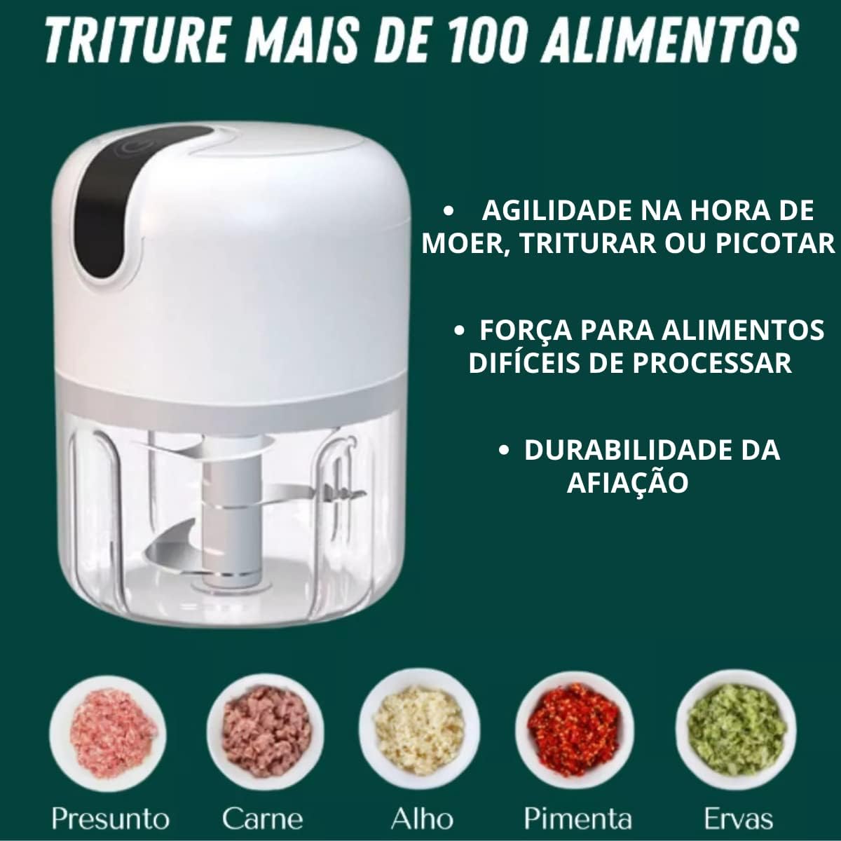 TRITURADOR DE ALHO PROCESSADOR ELÉTRICO USB 3 LÂMINAS